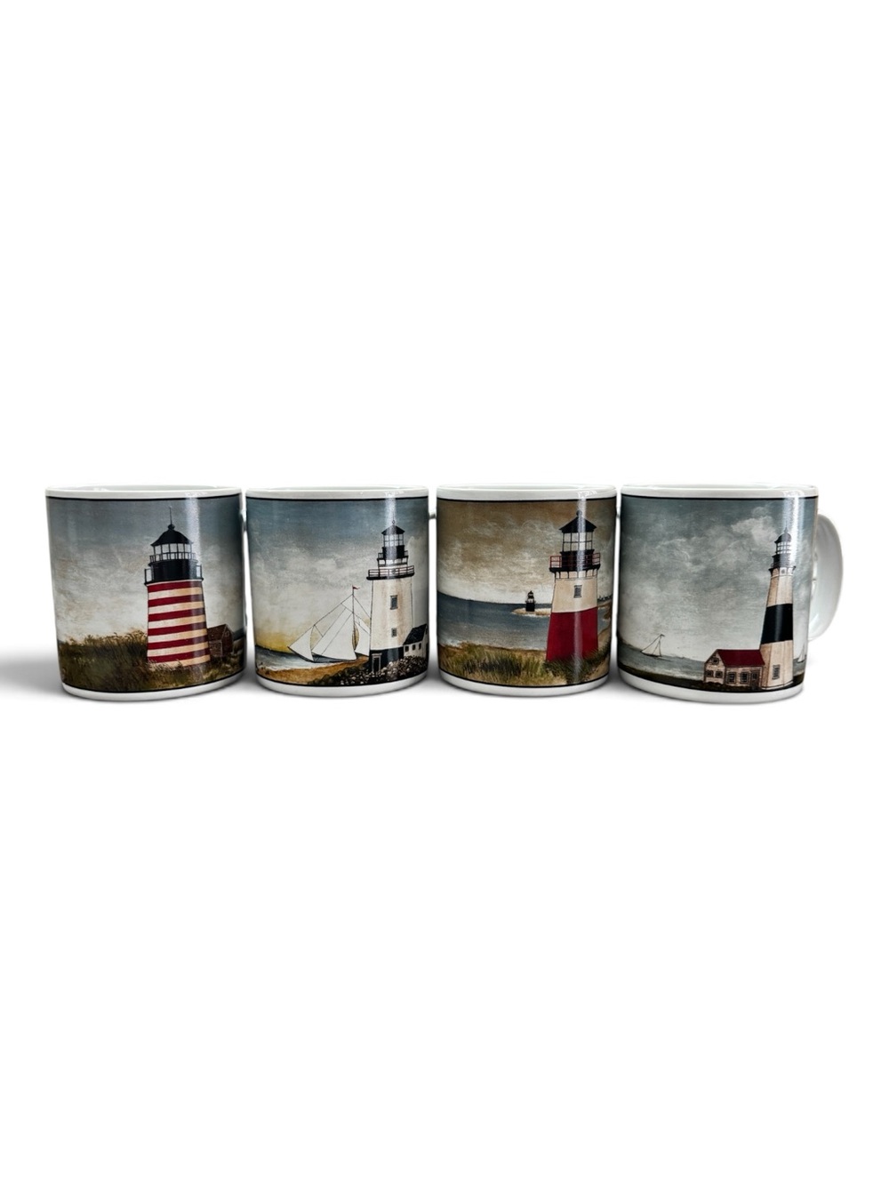 Vintage Sakura Oneida By The Sea Lighthouse Mug Set of 4 David Carter Brown NEW